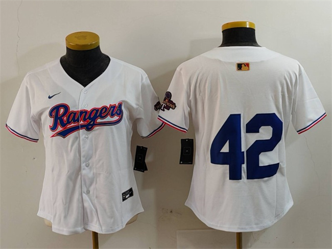 Youth Texas Rangers #42 Jackie Robinson White 2024 Gold Collection With Patch Stitched Baseball Jersey